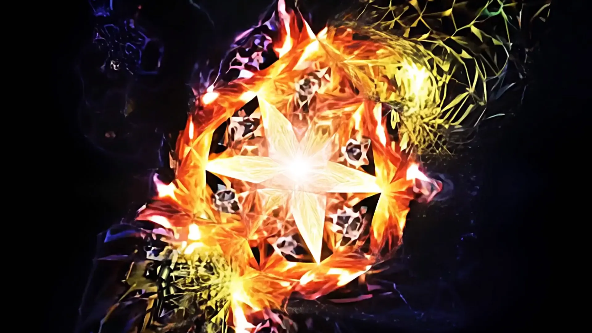 Energetic Fractal Flame Burst Overlay for Sci-Fi Logo Animation